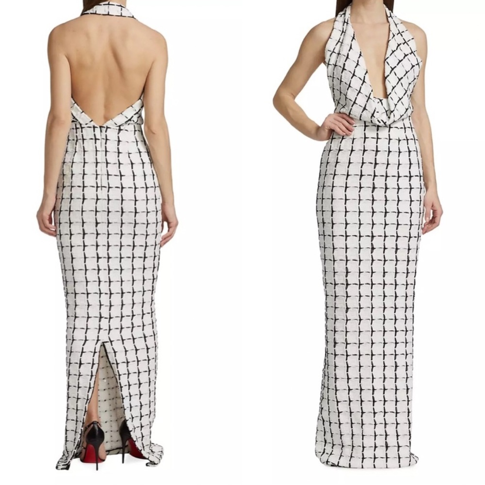 Frederick Anderson Woven Cowl neck Column Gown